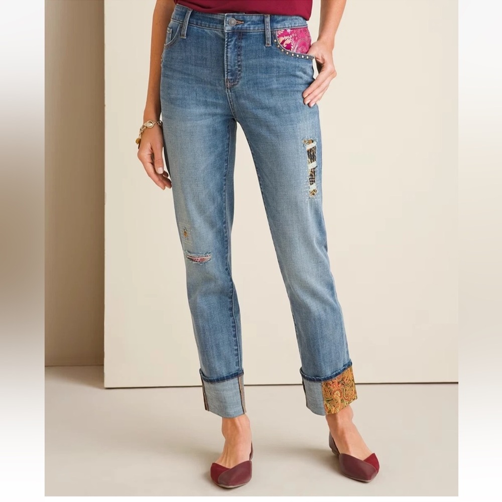 Chico's Patchwork Girlfriend Ankle Jeans Size 20r - image 1